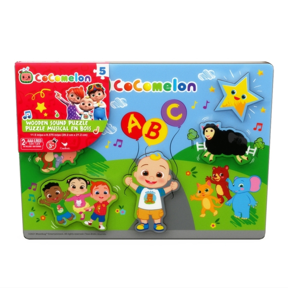 New Cocomelon, Wooden Musical 5 Piece Puzzle, Singalong with JJ & Friends